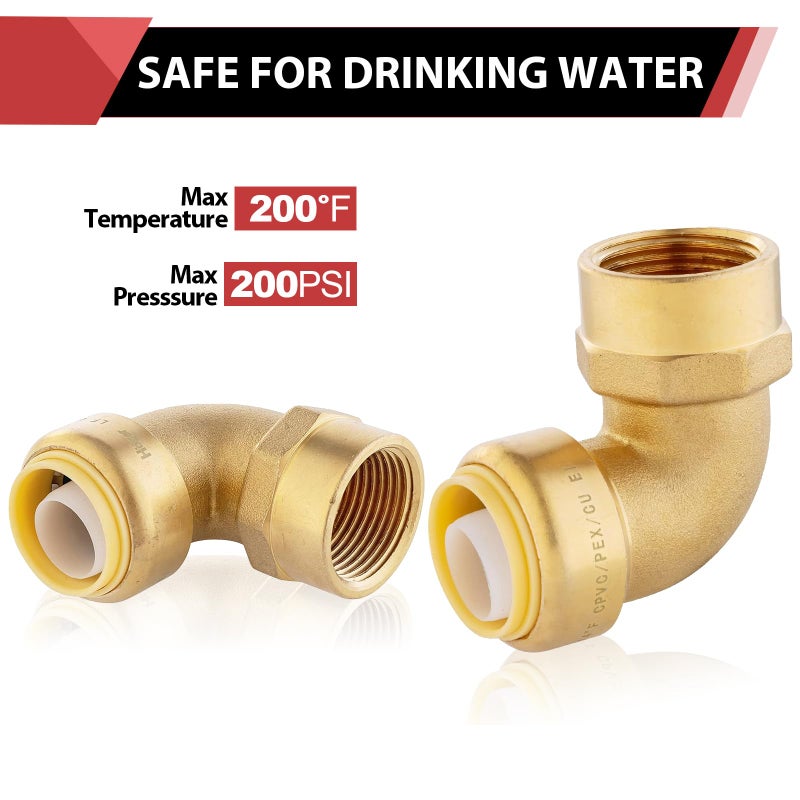 EFIELD (Pack of 2) EFIELD Push-fit 1/2" x1/2" FNPT Female Threaded Elbow Fittings Push to Connect Pex, CPVC, 1/2 Inch with a Disconnect Clip,(PF123-2PCS) - Image 4